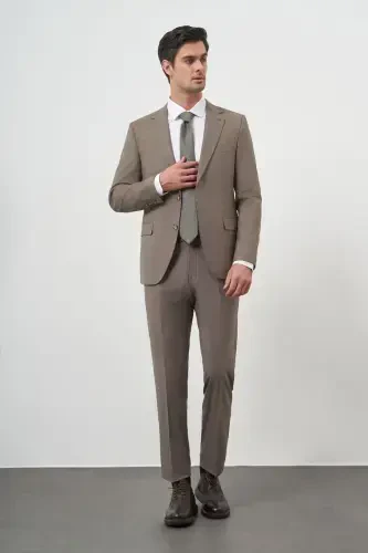 Modazone Men's BROWN Wool Slim Fit Notch Lapel Suit - 3