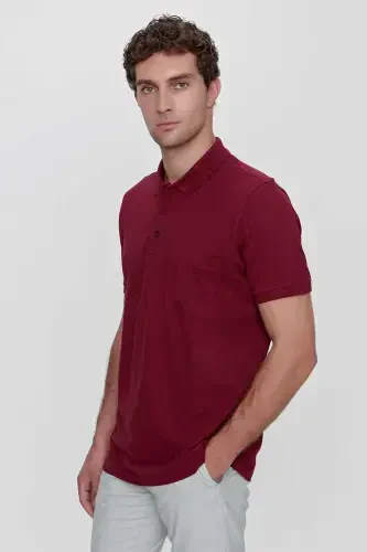Modazone Men's Burgundy Basic Plain 100% Cotton Oversize Wide Fit Short Sleeve Polo Neck T-Shirt - MORVEN (1)
