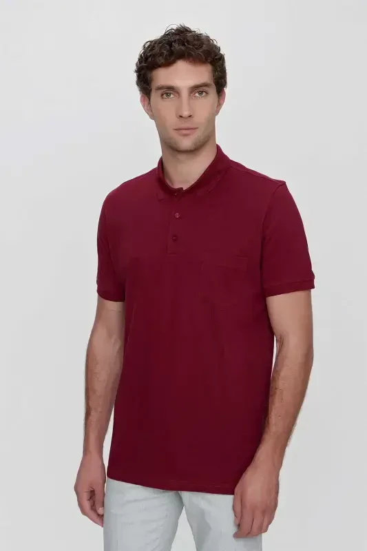 Modazone Men's Burgundy Basic Plain 100% Cotton Oversize Wide Fit Short Sleeve Polo Neck T-Shirt - 2