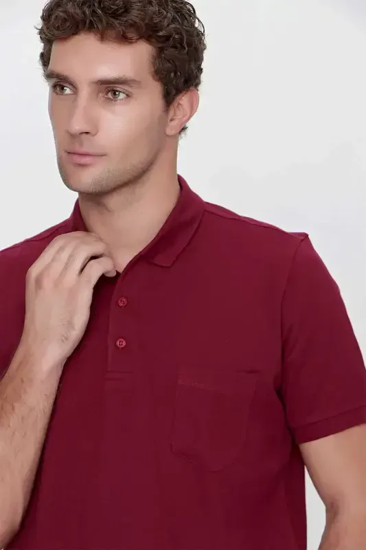 Modazone Men's Burgundy Basic Plain 100% Cotton Oversize Wide Fit Short Sleeve Polo Neck T-Shirt - 4