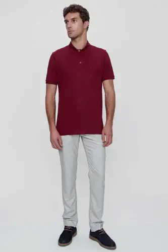 Modazone Men's Burgundy Basic Plain 100% Cotton Oversize Wide Fit Short Sleeve Polo Neck T-Shirt - 5