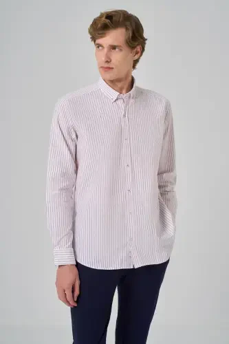 Modazone Men's Burgundy Cotton Striped Panel Buttoned Collar Regular Fit Shirt - 1