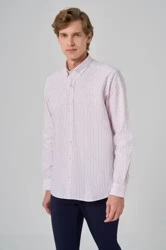 Modazone Men's Burgundy Cotton Striped Panel Buttoned Collar Regular Fit Shirt - 3