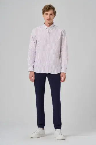 Modazone Men's Burgundy Cotton Striped Panel Buttoned Collar Regular Fit Shirt - 4