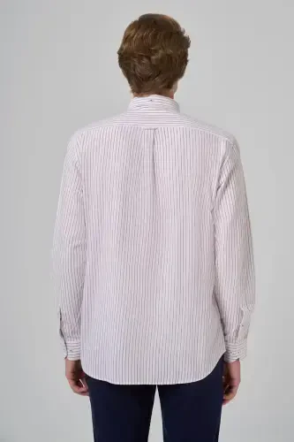 Modazone Men's Burgundy Cotton Striped Panel Buttoned Collar Regular Fit Shirt - 5