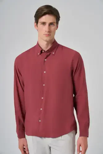 Modazone Men's Burgundy Dynamic Fit Button-Down Collar Modal Shirt - 3