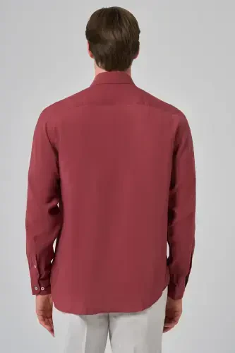 Modazone Men's Burgundy Dynamic Fit Button-Down Collar Modal Shirt - 4