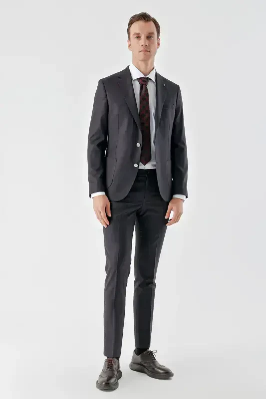 Modazone Men's Burgundy Polyviscose Trendy Plaid Slim Fit Single Button Suit - MORVEN