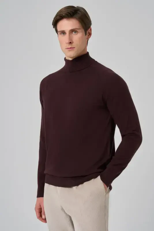 Modazone Men's Burgundy Trend Core Spun Turtleneck Dynamic Fit Comfort Fit Knitwear - 2