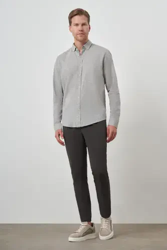 Modazone Men's Cagla Green Linen Trend Dynamic Fit Button-Down Collar Shirt - MORVEN (1)