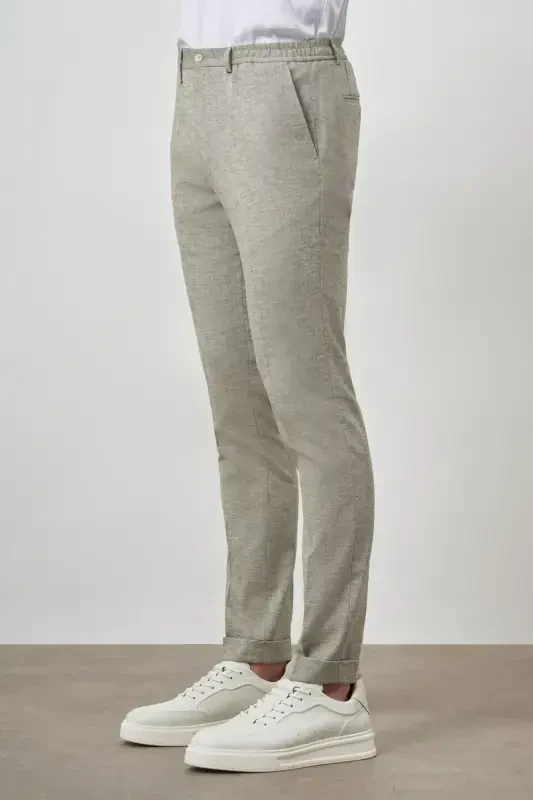 Modazone Men's Cagla Green Trend Full Elastic Waistband Slim Fit Trousers - 4