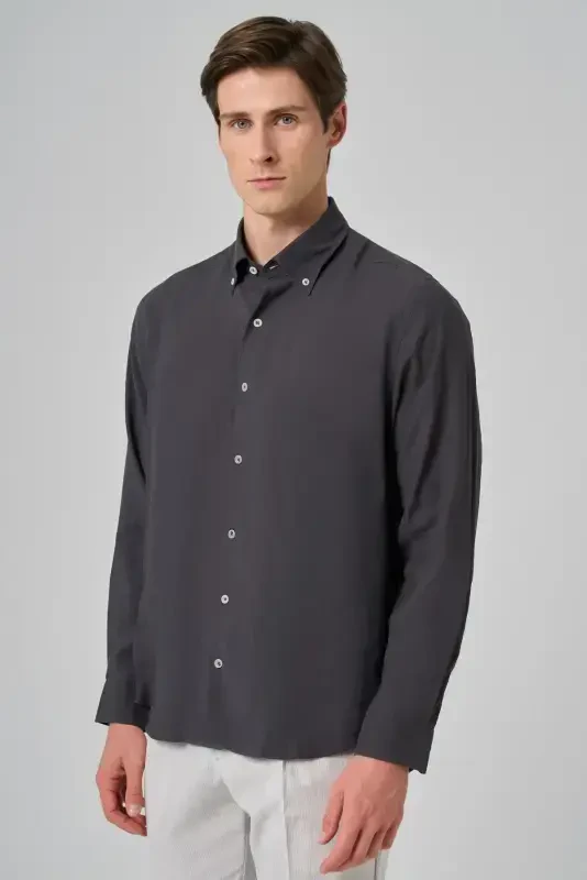 Modazone Men's Charcoal Dynamic Fit Button-Down Collar Modal Shirt - 1