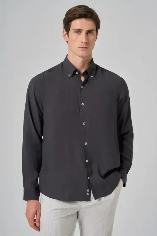 Modazone Men's Charcoal Dynamic Fit Button-Down Collar Modal Shirt - 2