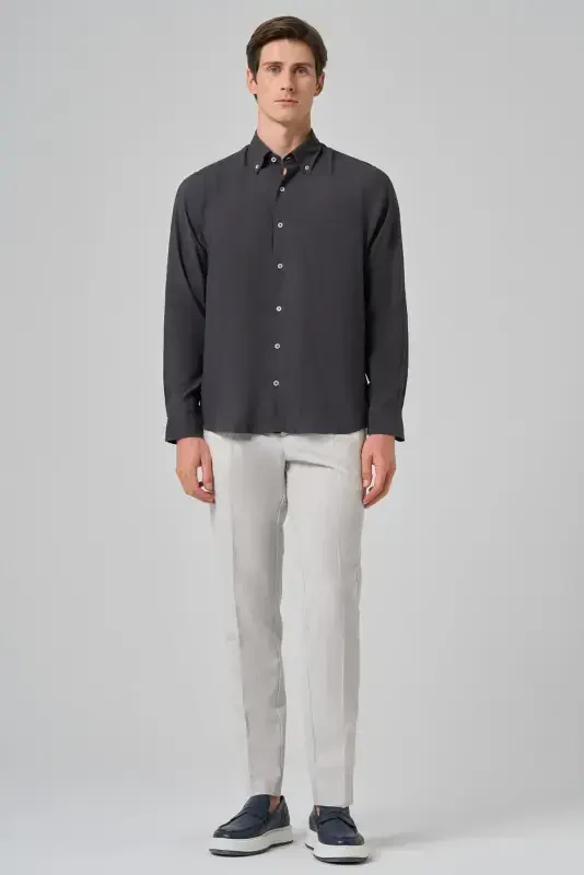 Modazone Men's Charcoal Dynamic Fit Button-Down Collar Modal Shirt - 3