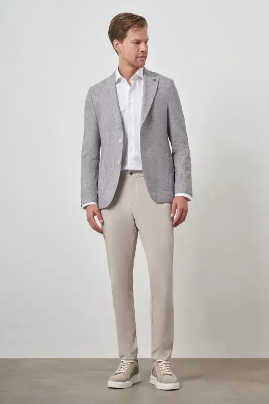 Modazone Men's Cherry Linen Weave Slim Fit Mono Collar Jacket - 2