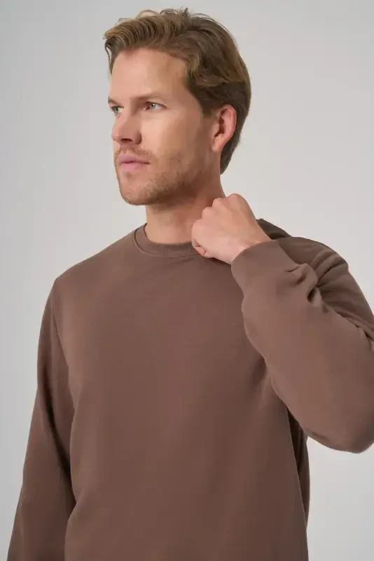 Modazone Men's COFFEE Basic Crew Neck Sweatshirt - 3