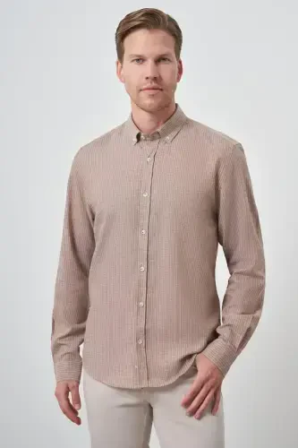 Modazone Men's COFFEE Linen Dynamic Fit Button-Down Collar Shirt 