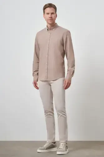 Modazone Men's COFFEE Linen Dynamic Fit Button-Down Collar Shirt - 2