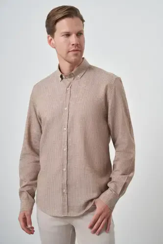 Modazone Men's COFFEE Linen Dynamic Fit Button-Down Collar Shirt - 3