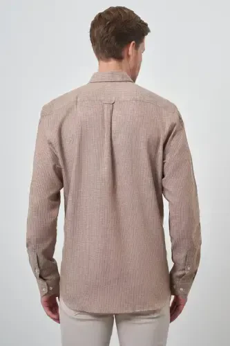 Modazone Men's COFFEE Linen Dynamic Fit Button-Down Collar Shirt - 4