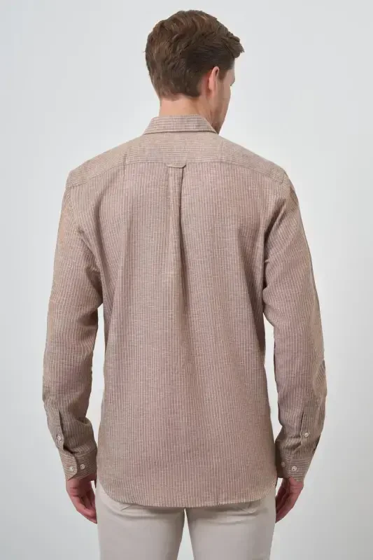 Modazone Men's COFFEE Linen Dynamic Fit Button-Down Collar Shirt - 4