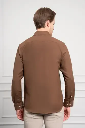 Modazone Men's COFFEE Trend Italian Collar Slim Fit Narrow Cut Shirt - 5