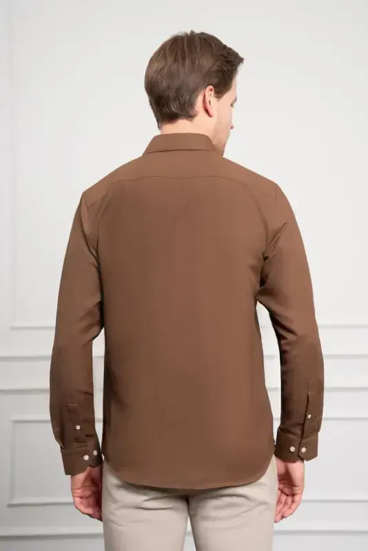 Modazone Men's COFFEE Trend Italian Collar Slim Fit Narrow Cut Shirt - 5