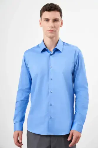 Modazone Men's Dark Blue Cotton Plain Pattern Hard Collar Slim Fit Shirt - 1