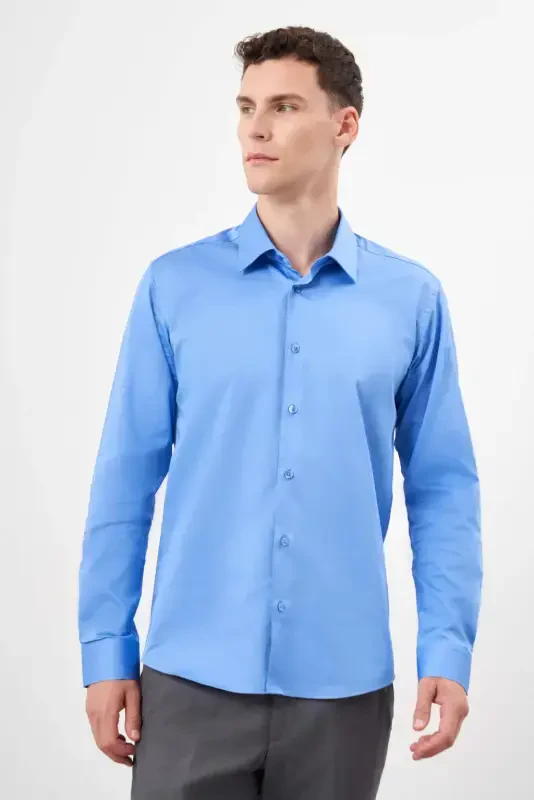 Modazone Men's Dark Blue Cotton Plain Pattern Hard Collar Slim Fit Shirt - 2