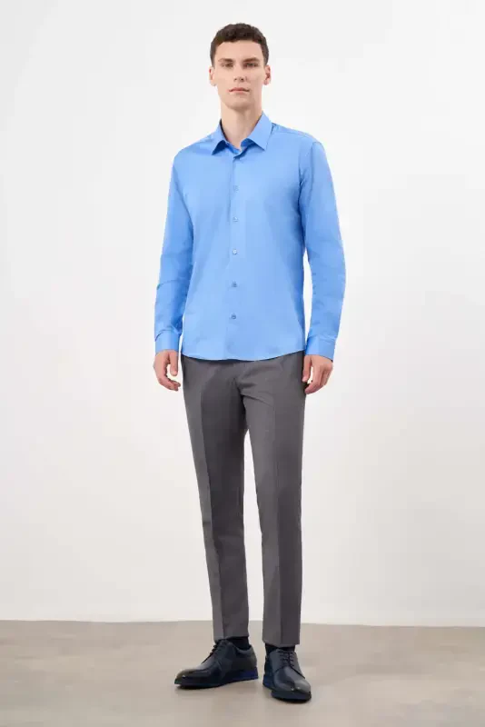 Modazone Men's Dark Blue Cotton Plain Pattern Hard Collar Slim Fit Shirt - 4