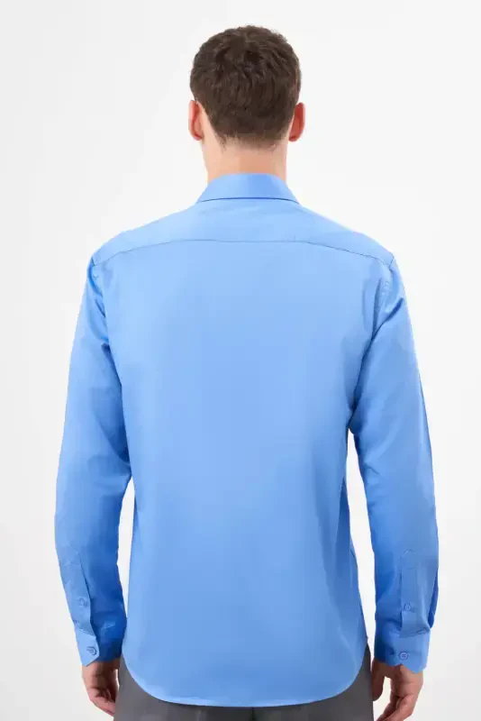 Modazone Men's Dark Blue Cotton Plain Pattern Hard Collar Slim Fit Shirt - 5