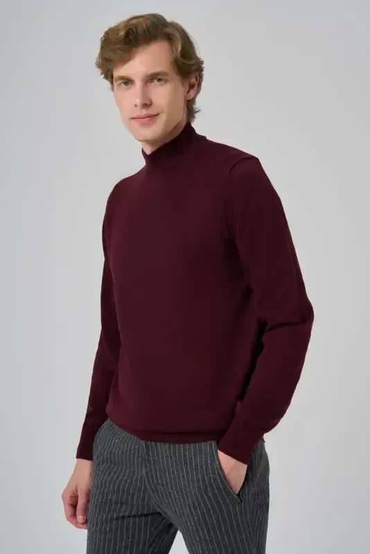 Modazone Men's Dark Burgundy Basic Turtle Neck Dynamic Fit Comfort Fit Knitwear - 1