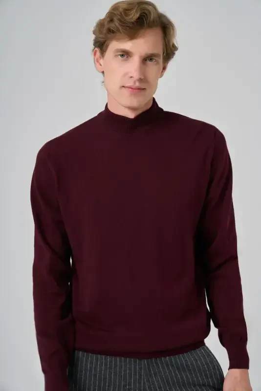 Modazone Men's Dark Burgundy Basic Turtle Neck Dynamic Fit Comfort Fit Knitwear - 3