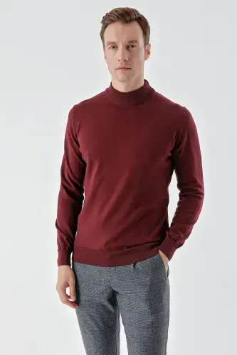 Modazone Men's Dark Burgundy Basic Turtleneck Dynamic Fit Comfort Fit Knitwear - 1
