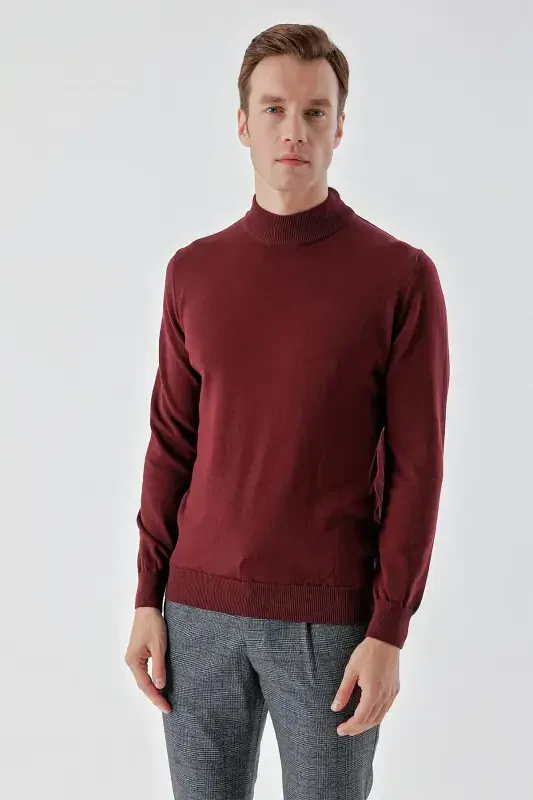 Modazone Men's Dark Burgundy Basic Turtleneck Dynamic Fit Comfort Fit Knitwear - 2