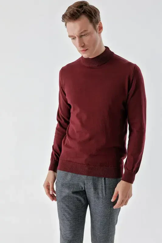 Modazone Men's Dark Burgundy Basic Turtleneck Dynamic Fit Comfort Fit Knitwear - 3