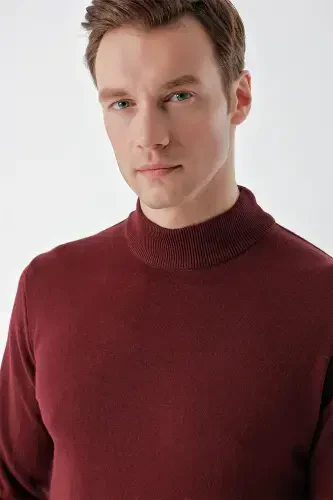 Modazone Men's Dark Burgundy Basic Turtleneck Dynamic Fit Comfort Fit Knitwear - 4