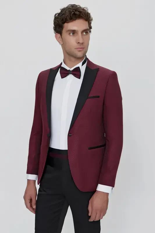 Modazone Men's Dark Burgundy Bolonya Ceremonia Groom Tuxedo - 2