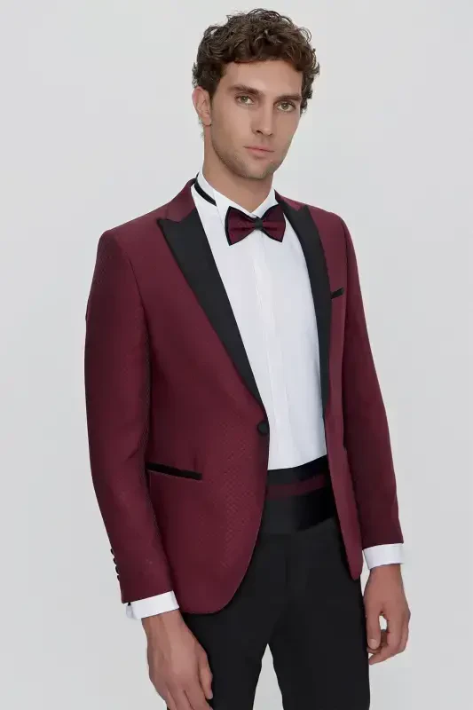 Modazone Men's Dark Burgundy Bolonya Ceremonia Groom Tuxedo - 3