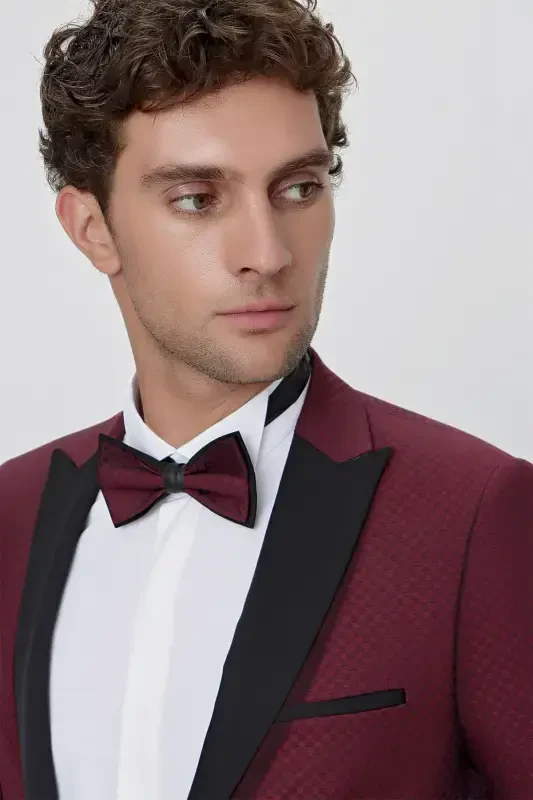 Modazone Men's Dark Burgundy Bolonya Ceremonia Groom Tuxedo - 5