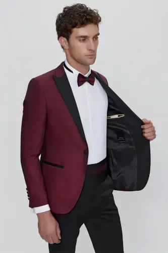 Modazone Men's Dark Burgundy Bolonya Ceremonia Groom Tuxedo - 6