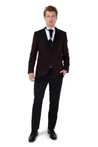Modazone Men's Dark Burgundy New York Vested Groom Suit - MORVEN (1)