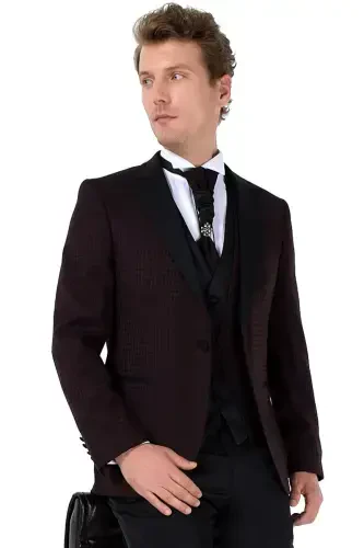 Modazone Men's Dark Burgundy New York Vested Groom Suit - MORVEN (1)