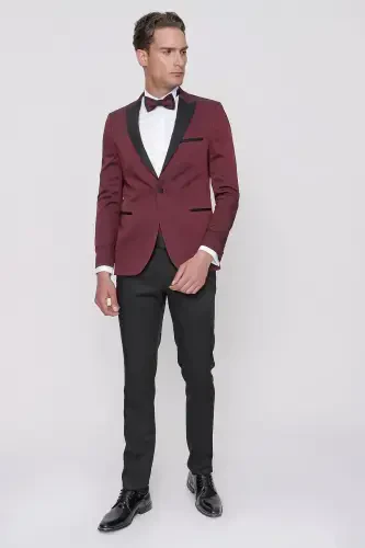 Modazone Men's Dark Burgundy Taiga Bow Tie Cummerbund Ceromonia Groom Suit - MORVEN (1)