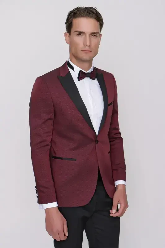 Modazone Men's Dark Burgundy Taiga Bow Tie Cummerbund Ceromonia Groom Suit - 3
