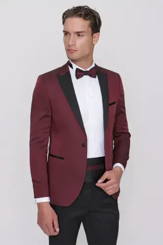 Modazone Men's Dark Burgundy Taiga Bow Tie Cummerbund Ceromonia Groom Suit - 5