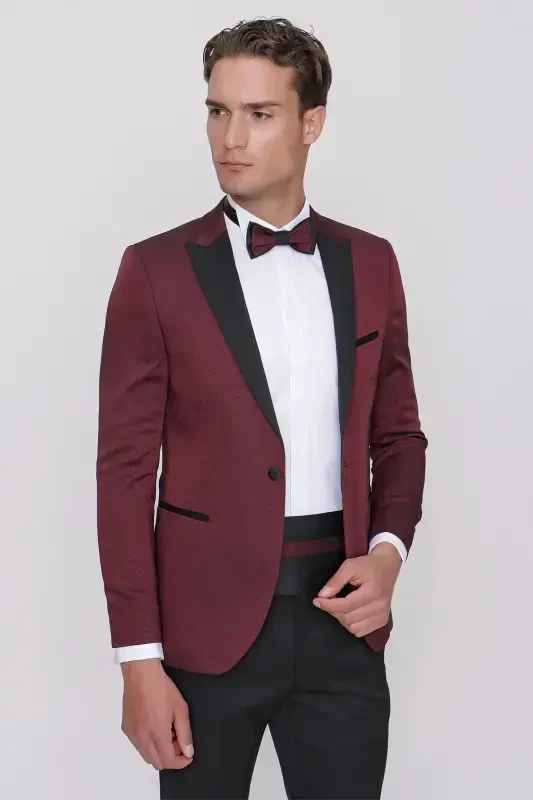 Modazone Men's Dark Burgundy Taiga Bow Tie Cummerbund Ceromonia Groom Suit - 5
