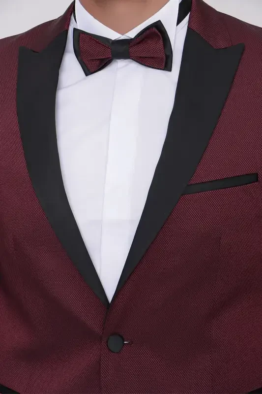 Modazone Men's Dark Burgundy Taiga Bow Tie Cummerbund Ceromonia Groom Suit - 6