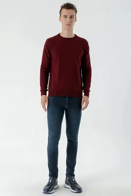 Modazone Men's Dark Claret Basic Crew Neck Dynamic Fit Comfort Fit Knitwear - 5