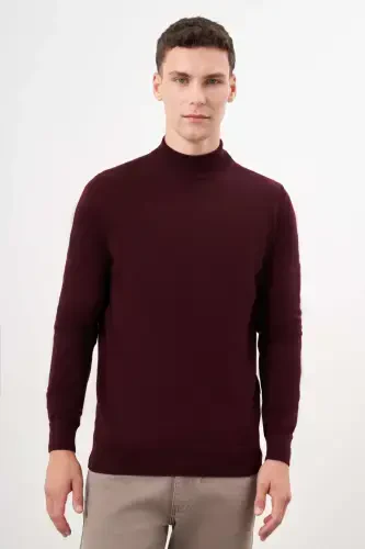 Modazone Men's Dark Claret Basic Turtleneck Dynamic Fit Comfort Cut Knitwear 